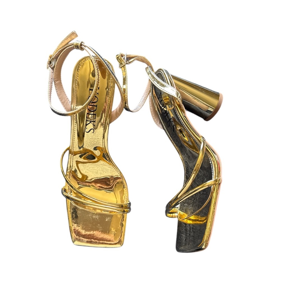 YODEKS Women’s Gold Heeled strappy Sandals Square front New size 9